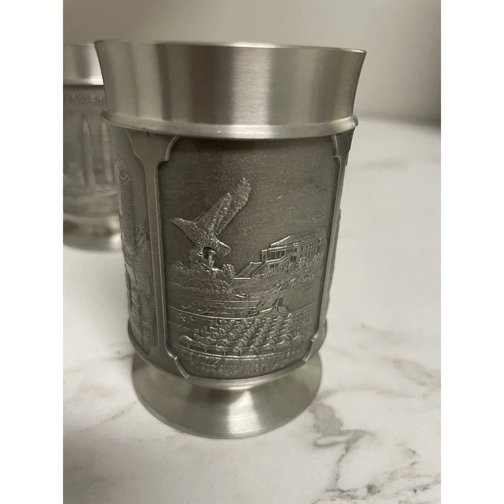 Pair of Vintage‎ Selwin Pewter Malaysia Souvenir Scenes Glasses Cups 3.5